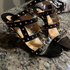 Christian Louboutin Black Multi-Strap Studded Heels